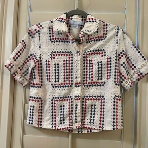 Hill House Annette Geometric Patterned Short Sleeve Top